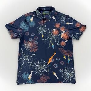 William Murray Golf Polo Shirt Mens Medium Navy Fish Jellyfish Print
